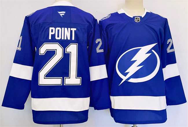 Mens Tampa Bay Lightning #21 Brayden Point 2024-25 Blue Stitched Jersey